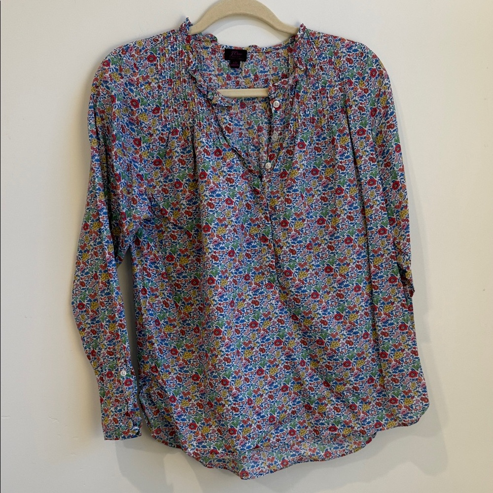 J. Crew Multicolor Floral Long-Sleeve Popover Blouse